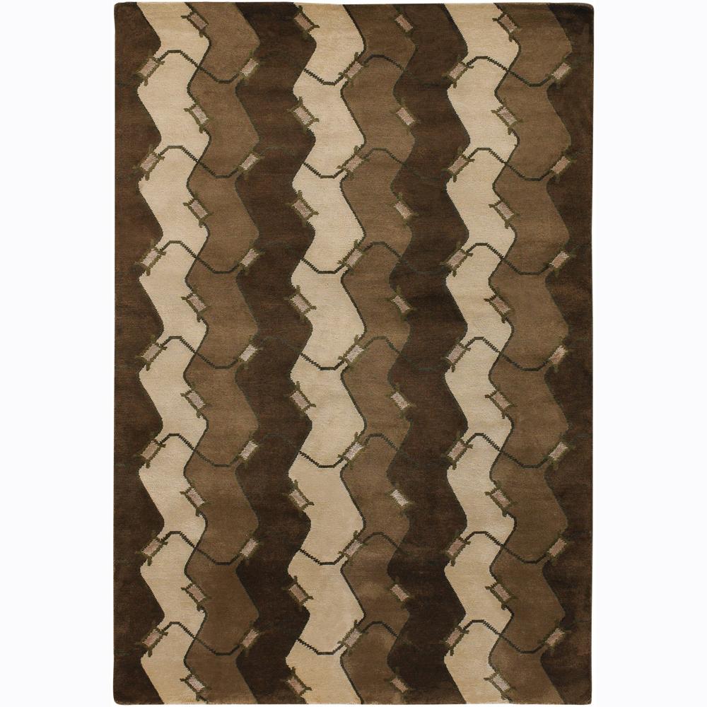 Contemporary Hand knotted Mandara Brown New Zealand Wool Rug (26 X 76)