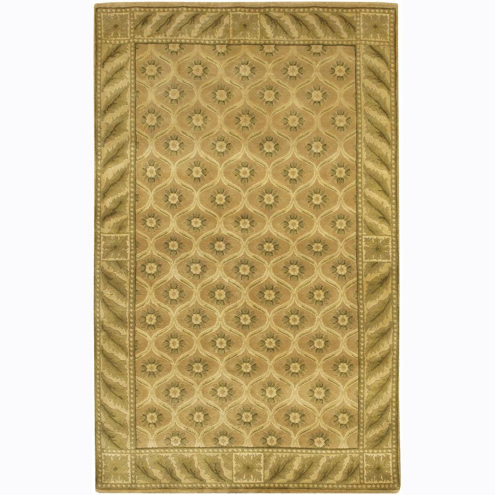 Hand-Knotted Green/Tan/Gold Mandara Wool Rug - 2' x 3'