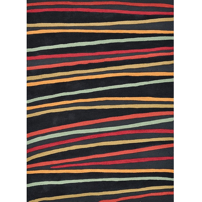 Hand tufted Caulfield Black Stripes Rug (5 X 76)