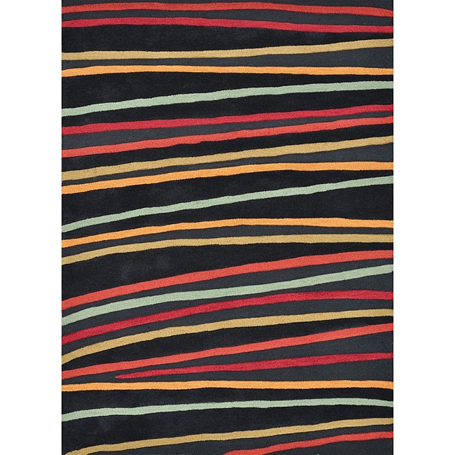 Hand tufted Caulfield Black Stripes Rug (79 X 99)