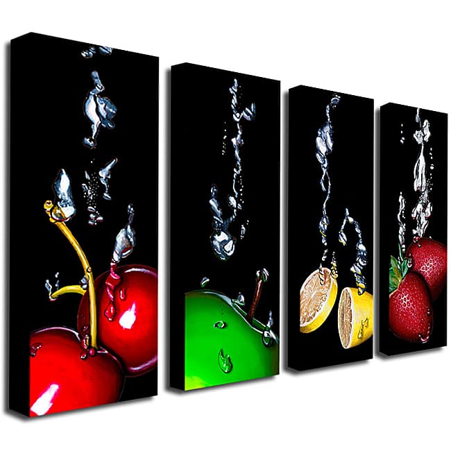 Roderick Stevens 'Granny Splash' Black 4-piece Gallery-wrapped Canvas Panel Art Set