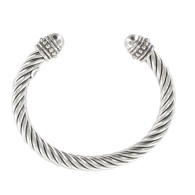 Sunstone Sterling Silver Cable Rope Cuff Bracelet - Free Shipping Today ...