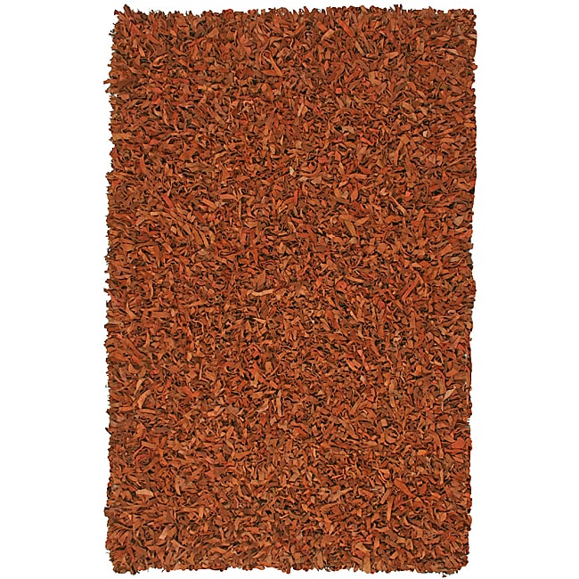 Hand tied Pelle Copper Leather Shag Rug (4 X 6)
