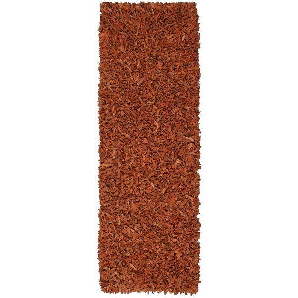 Hand-tied Pelle Copper Leather Shag Rug (2'6 x 12') - 2'6 x 12'