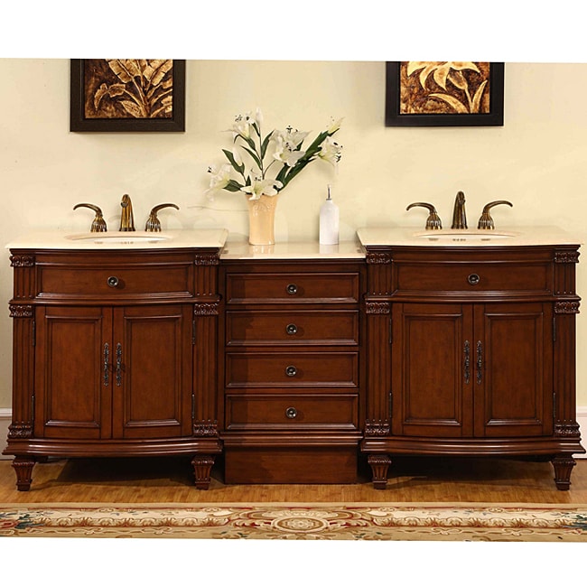 Silkroad Exclusive Marble Top 80 inch Double Sink Vanity Cabinet Silkroad Exclusive Bathroom Vanities