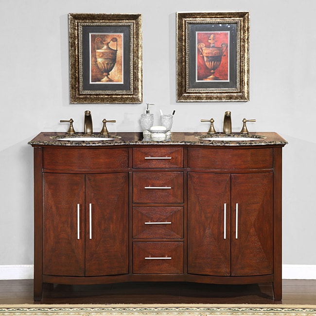 Silkroad Exclusive Double Sink 58-inch Granite Top Vanity ...