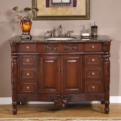 Silkroad Exclusive Single Sink 48-inch Granite Top Vanity Cabinet