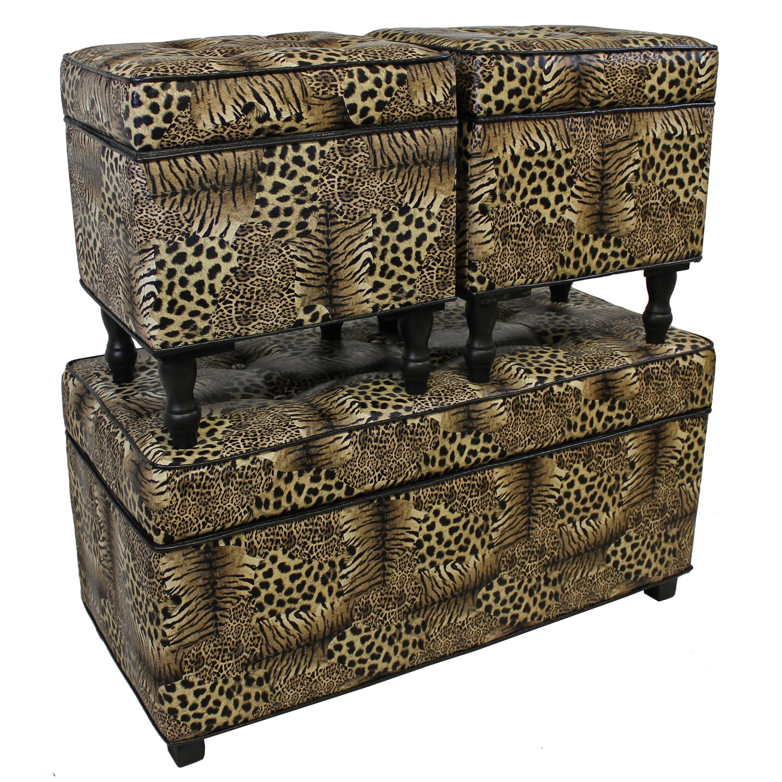 International Caravan Wild Savanna Animal Print Trunk/ottomans (set Of 3)