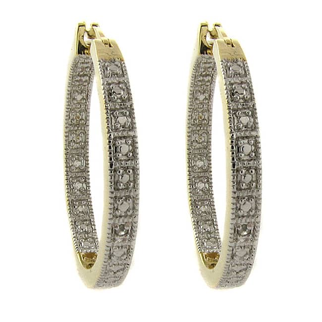 Finesque 14k Gold Overlay Diamond Accent Hoop Earrings