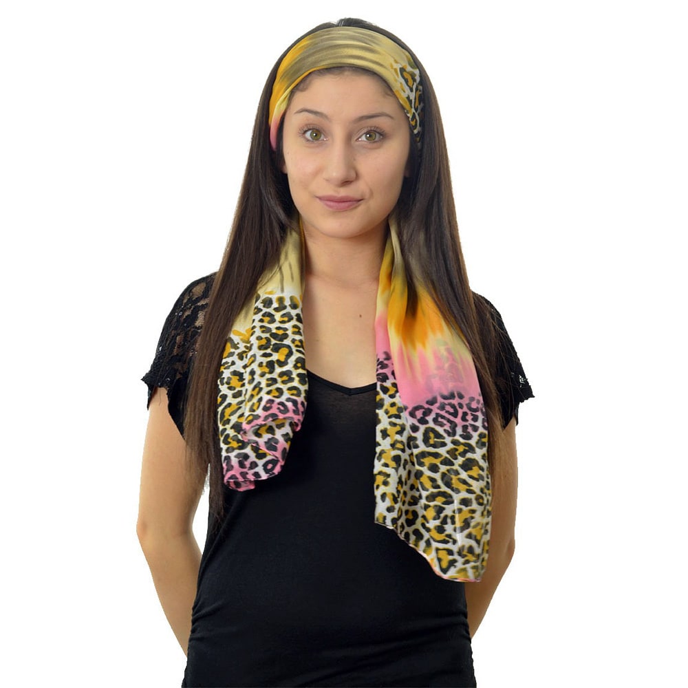 La77 Cheetah/tie dye Mixed Print Scarf