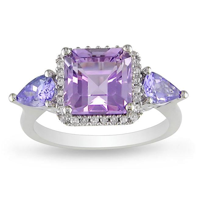 10k Gold Amethyst, Tanzanite and 1/7ct TDW Diamond Ring (H I, I2 I3