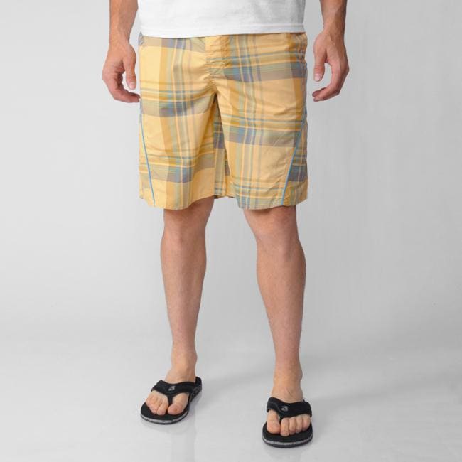 Island Joe Men's Yellow Plaid Print Swim Shorts