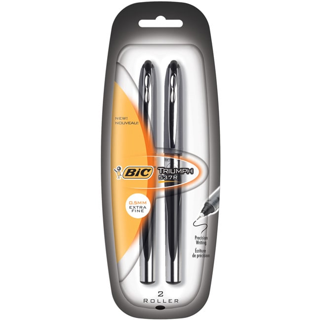 Bic Triumph Black Rollerball Extra Fine Point Pen (Pack of 2)