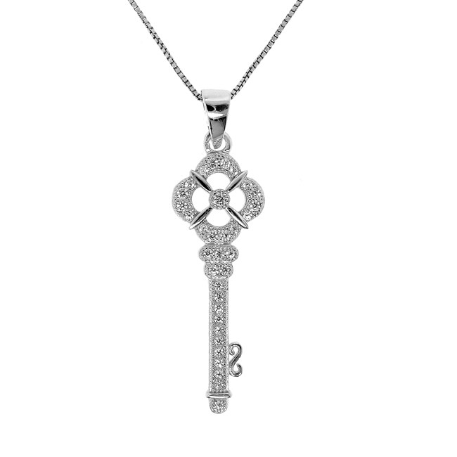 Shop Sterling Silver Cubic Zirconia Key Necklace - Free Shipping On ...