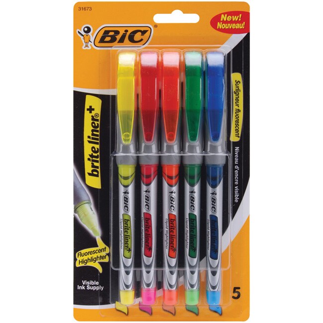 Bic Brite Liner Assorted Color Liquid Highlighters (Pack of 5)