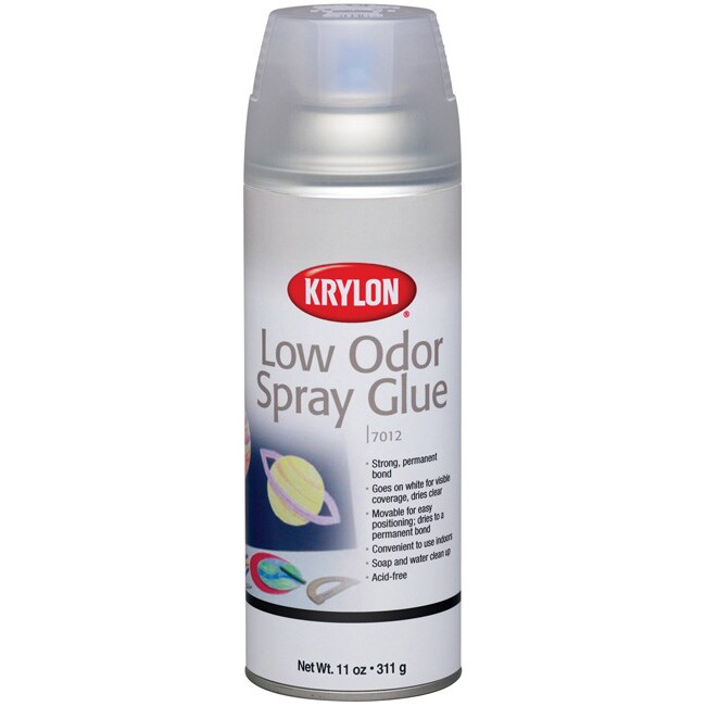 Low Odor 11 oz Spray Glue (White (clear when dry)Coverage 25 to 45 square feet This aerosol spray glue forms a strong and permanent bond that goes on white for visible coverage yet dries crystal clearItems are movable while glue is wet but permanent once