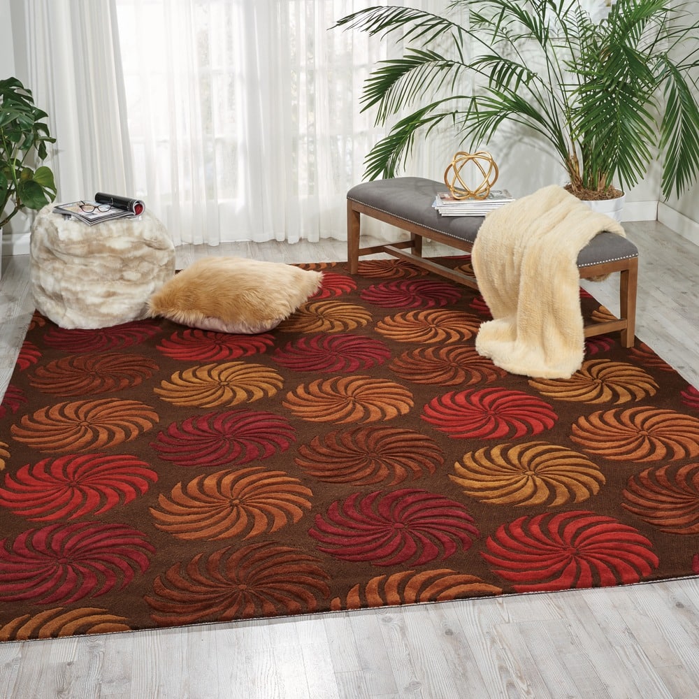 Nourison Contour Textured Blossoms Gold, Orange Contemporary Hand-tufted Area Rug