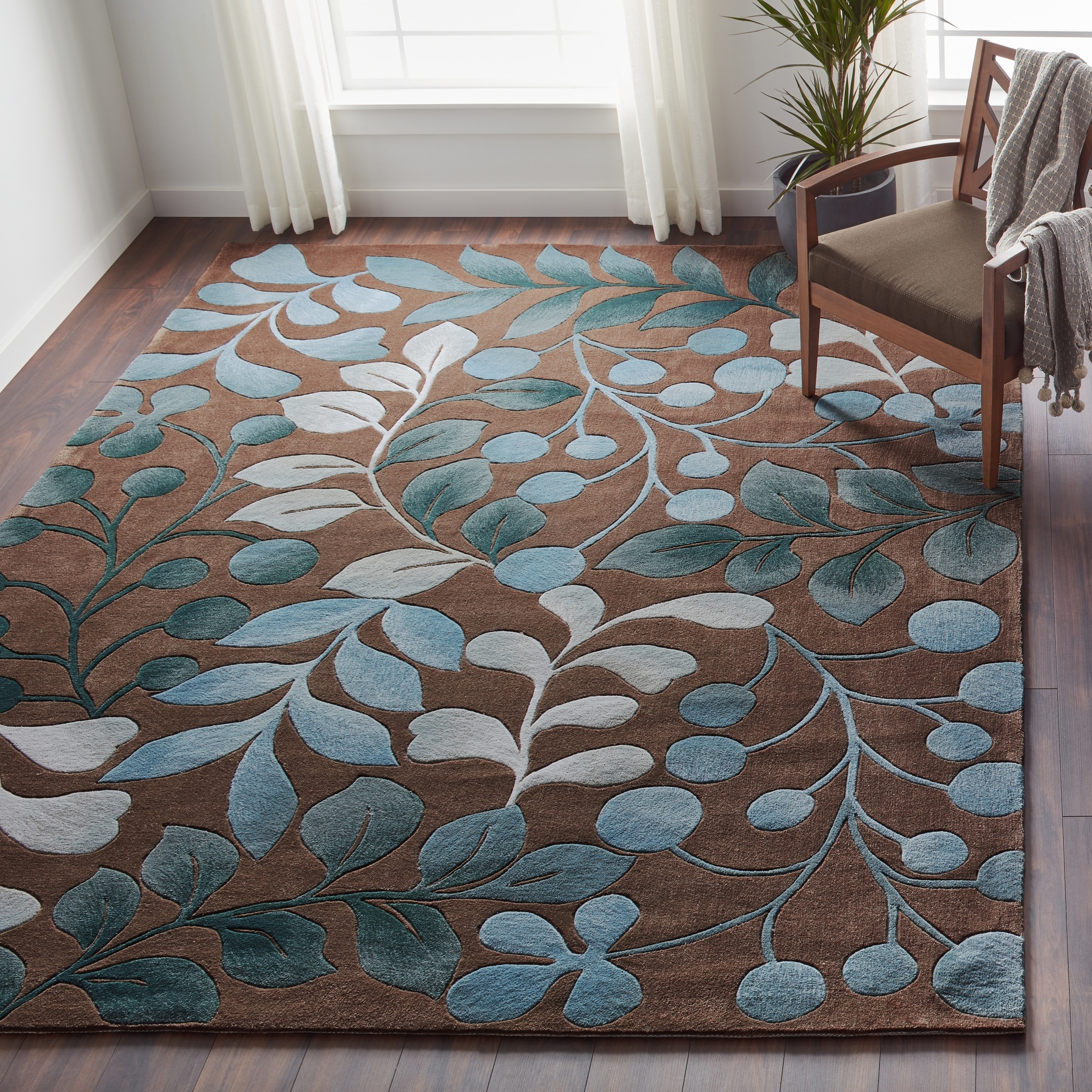 Nourison Hand tufted Contours Botanical Mocha Rug (36 X 56)