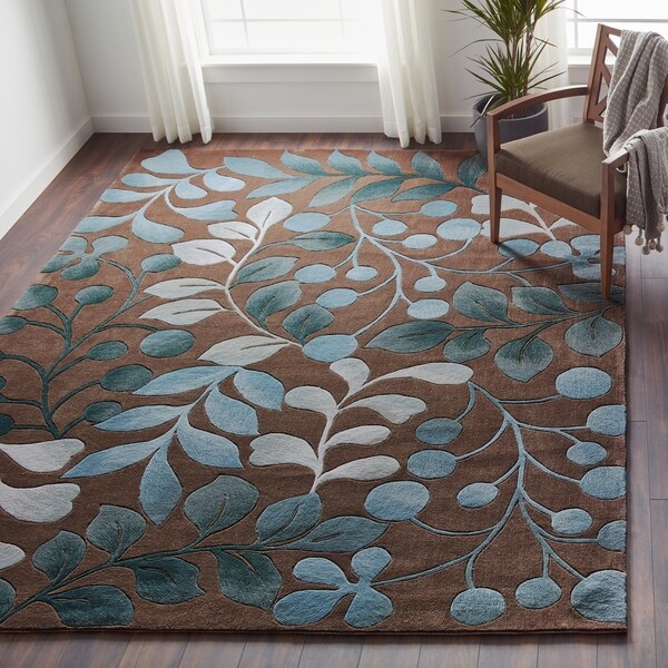 Nourison Contour Hand-Tufted Botanical Mocha Rug - 3'6" x 5'6"