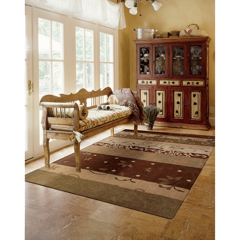 Nourison Contour Classic Damask with Scrolling leaves and Geometric Shapes Hand-tufted Area Rug