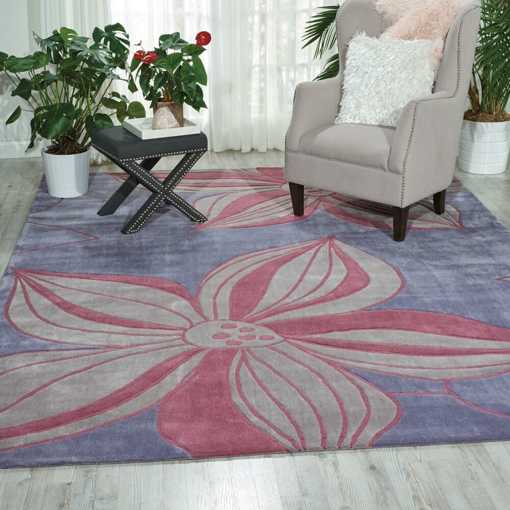 Nourison Contour Contemporary Oversized Floral Pink, White and Violet Hand-tufted Area Rug