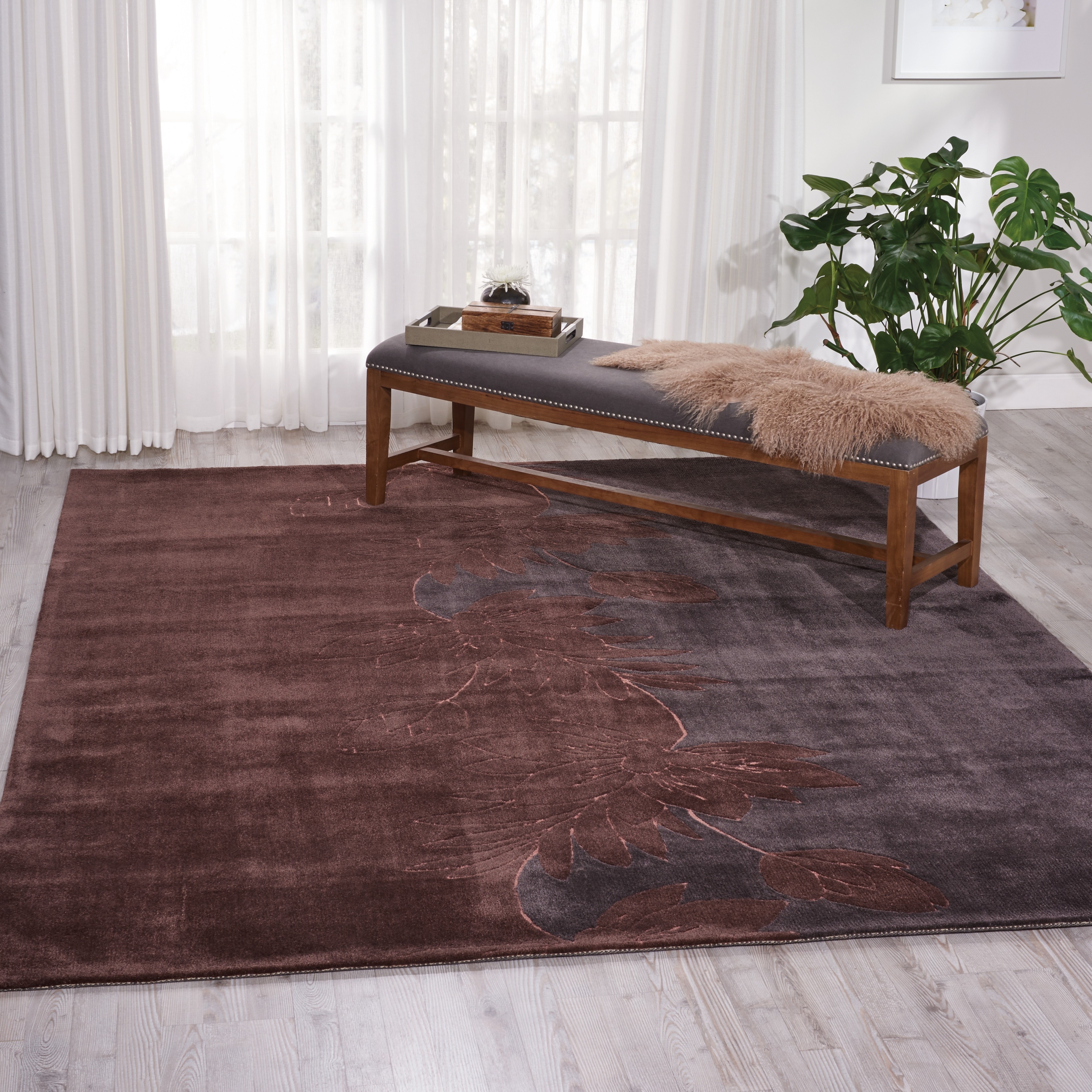 Nourison Contour Contemporary Floral Plum and Navy Hand-tufted Area Rug
