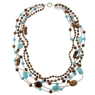 Pearlz Ocean Tiger's Eye and Howlite 5 row Necklace Pearlz Ocean Gemstone Necklaces