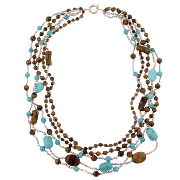 Pearlz Ocean Tigers Eye and Howlite 5 row Necklace