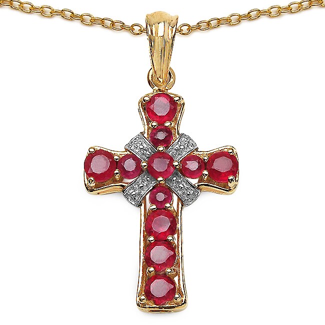 Sheila Kay 14K Yellow Gold Overlaylay Ruby Cross Necklace - Free