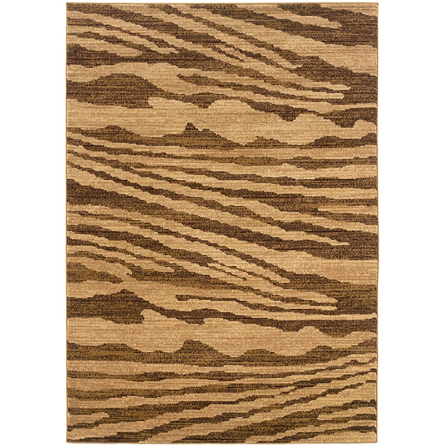 Cream/ Brown Abstract Polypropylene Area Rug (79 X 99)