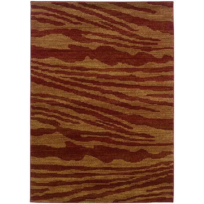 Red/ Gold Abstract Rug (92 X 125)