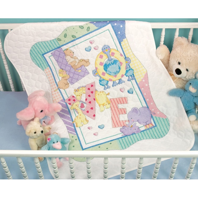 Baby Hugs Zoo Alphabet Quilt Stamped Cross Stitch Kit