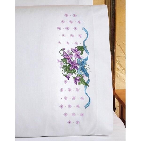 Janlynn Violets Pillowcases Stamped Cross Stitch Kit Free Shipping On
