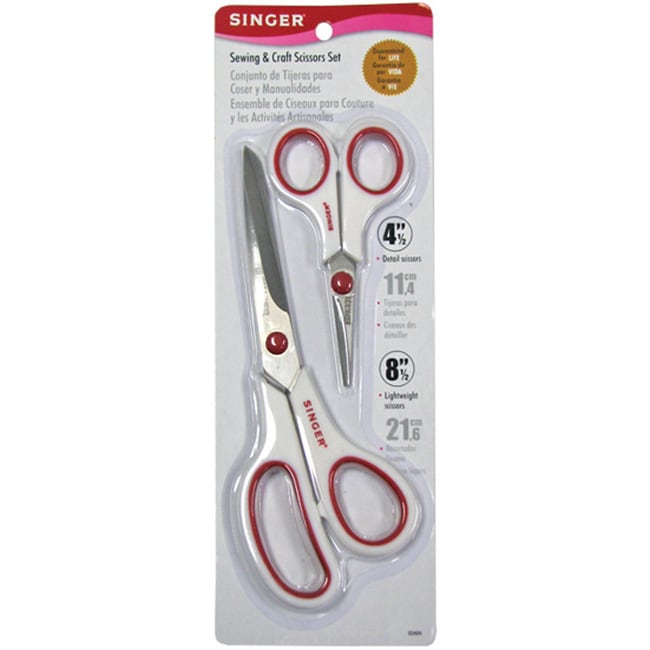 Singer Red/white Stainless Steel Sewing And Craft Scissors Set Of Two