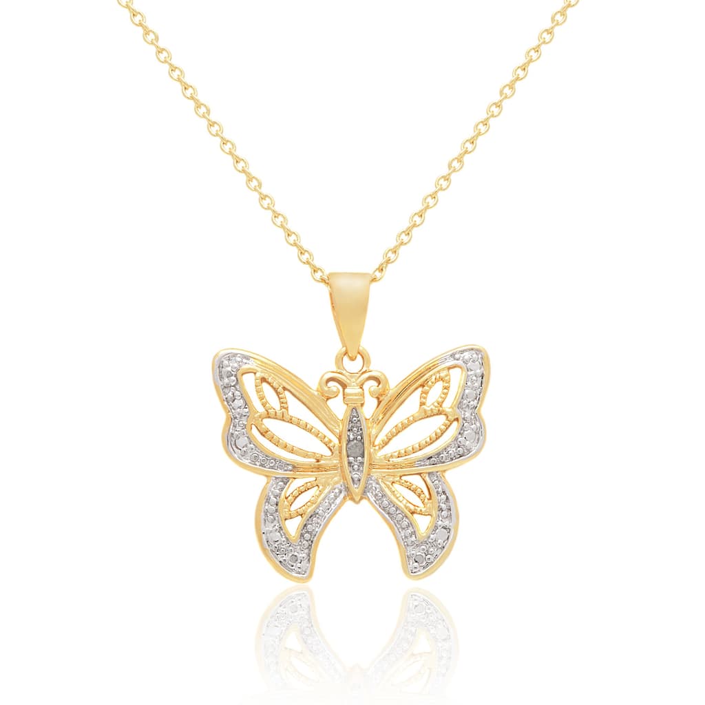 Finesque 14k Gold Overlay Diamond Accent Butterfly Necklace