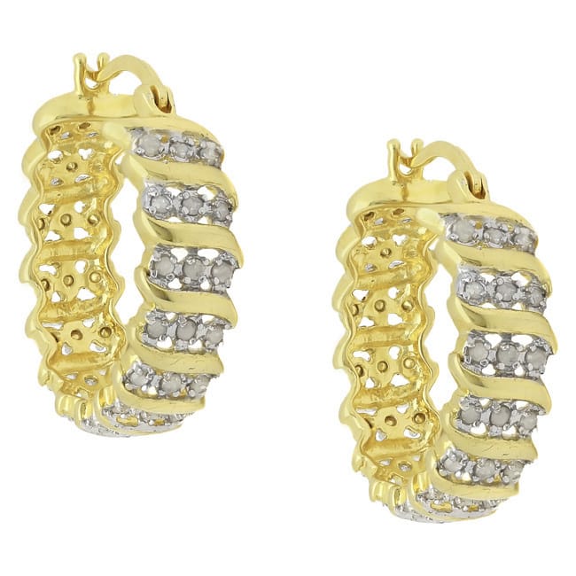 Finesque 14k Gold Overlay Diamond Accent 'S' Design Hoop Earrings