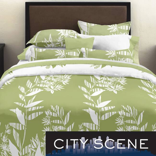 City Scene Tokyo Leaf King-size 3-piece Duvet Cover Set - Green/White