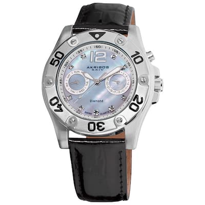 Akribos XXIV Women's Black-Strap Diamond Multifunction Watch