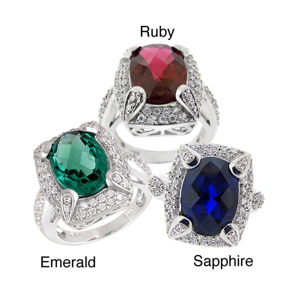 Glitzy Rocks Silvertone Lab created Gemstone and Cubic Zirconia Ring