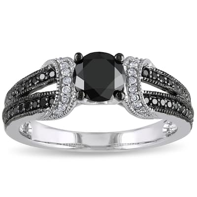 Miadora 1 CT Black and White Diamond TW Fashion Ring 10k White Gold GH I2;I3 Black Rhodium Plated
