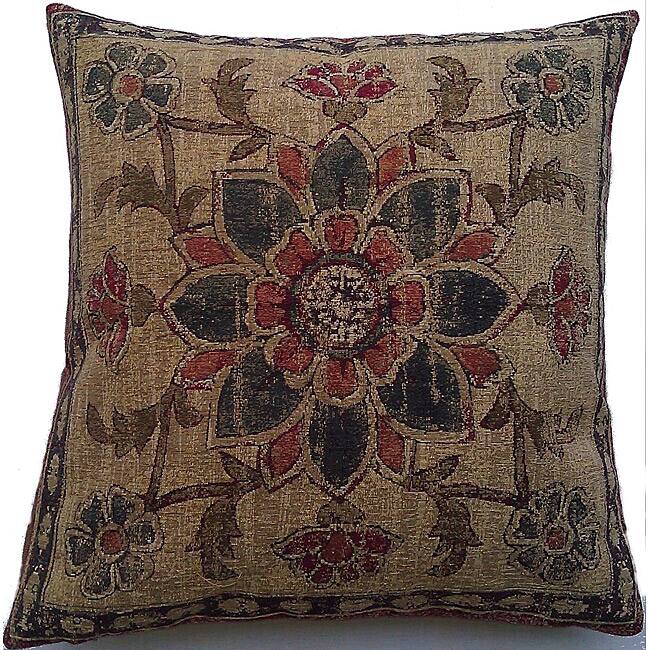 Corona Decor Belgium Woven Floral Decorative Pillow with Zipper Closure