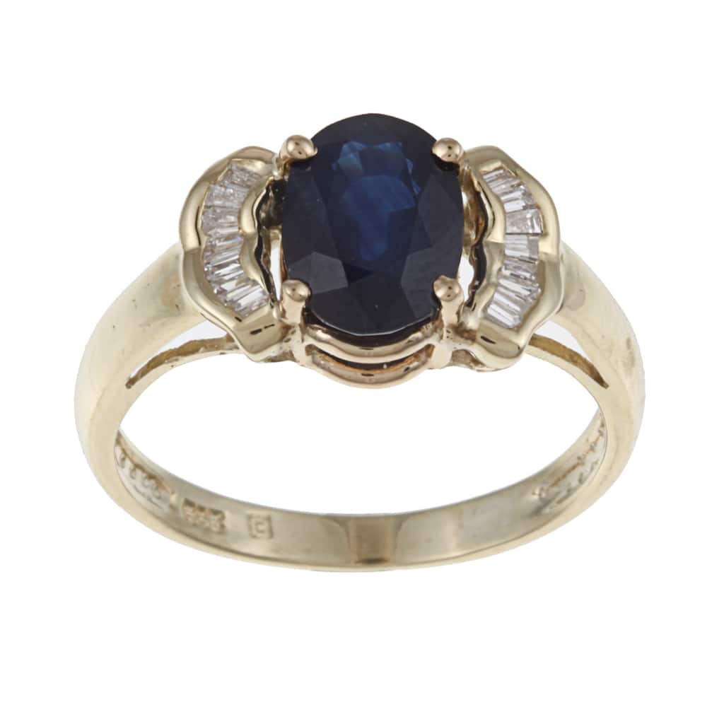 Kabella 14k Yellow Gold Sapphire and 1/5ct TDW Diamond Ring (I-J, SI2)