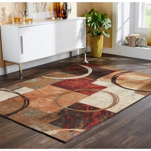 Blocks and Rings Brown/ Black Area Rug (7'8 x 10'10) - Free Shipping ...