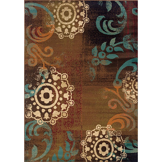 Brown/blue Polypropylene Transitional Area Rug (5 X 76)