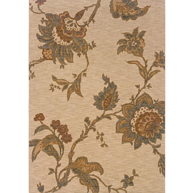 Berkley Beige/ Green Floral Area Rug (78 X 1010)