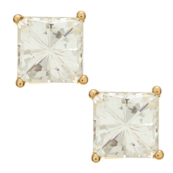 14k Yellow Gold Basket set Princess cut Moissanite Stud Earrings Women's Moissanite Earrings