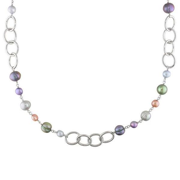 Miadora Silvertone FW Multi-Colored Pearl Round Links Chain Necklace