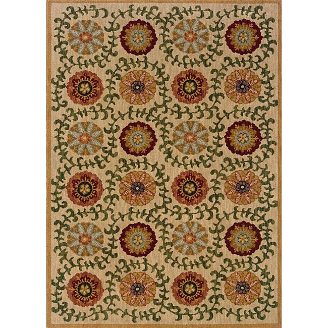 Berkley Beige/ Green Floral Area Rug (53 X 76)