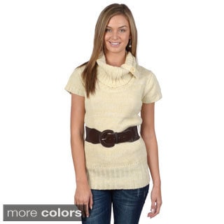 Shop Ci Sono by Adi Juniors Cowl Neck Short-sleeve Belt Sweater Tunic