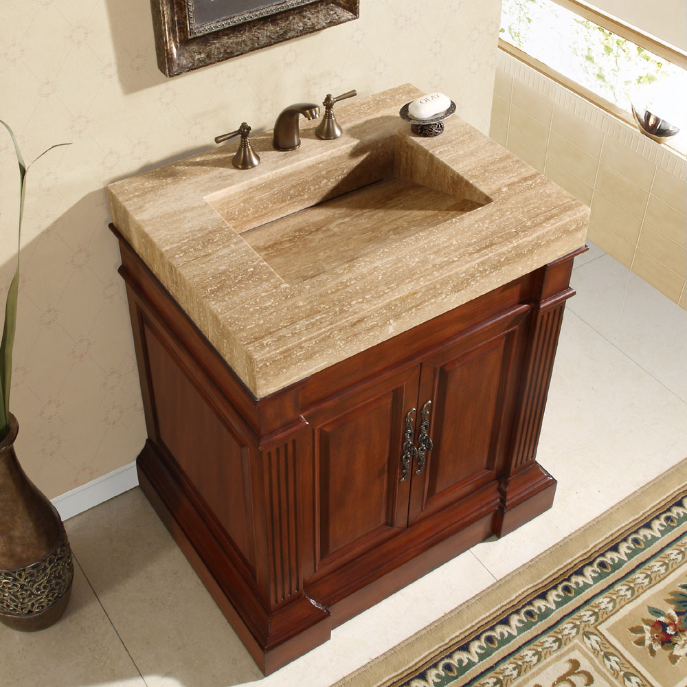 Silkroad Exclusive Travertine Top 33-inch Single Sink ...